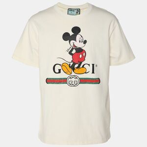 Gucci X Disney Cream Logo Printed Cotton Crewneck Oversized T-Shirt Xs